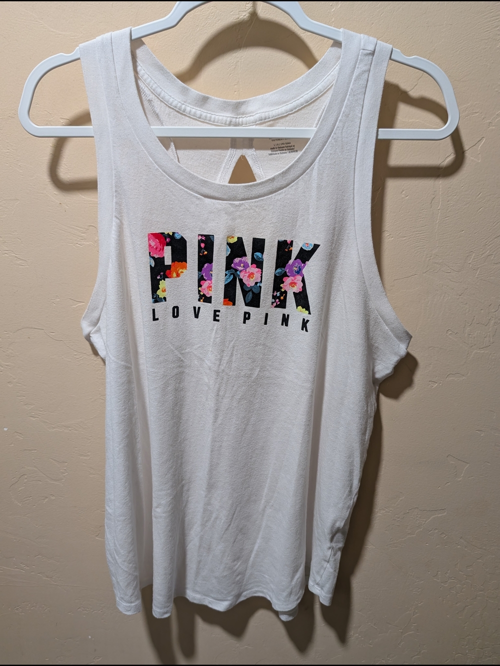 PINK Victoria's Secret Love Pink Floral Logo Tank Top  Large